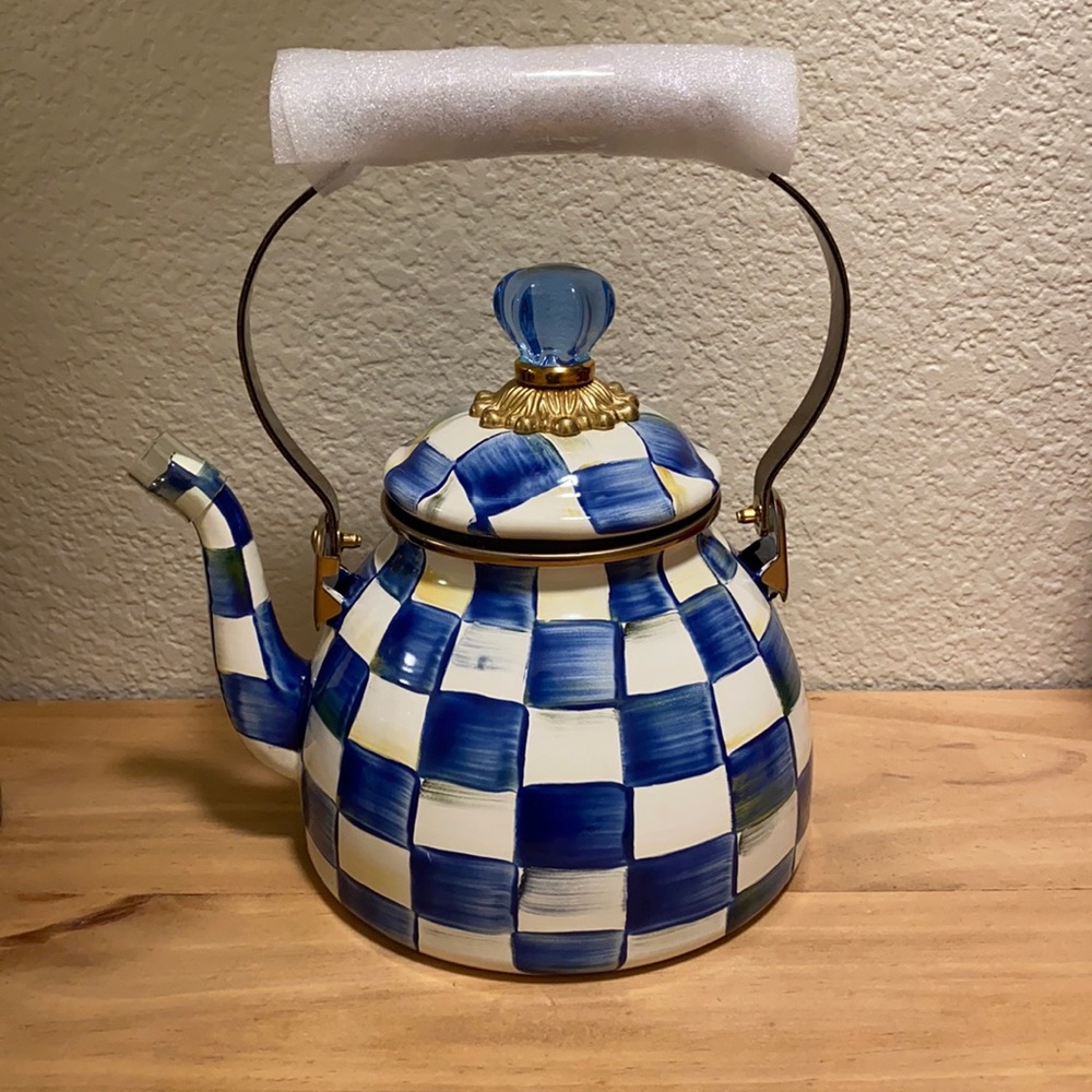 MacKenzie-Childs Blue and White Checkered Teapot